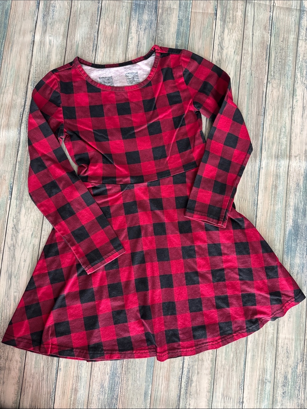 The Children's Place Red and Black Buffalo Plaid Long Sleeve Dress (Sz: 5/6)